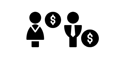 Two silhouetted figures with dollar signs representing money exchange or financial concepts.
